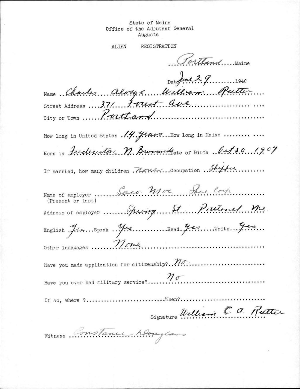 Miniature of Alien Registration- Rutter, Charles Alonzo W. (Portland, Cumberland County)