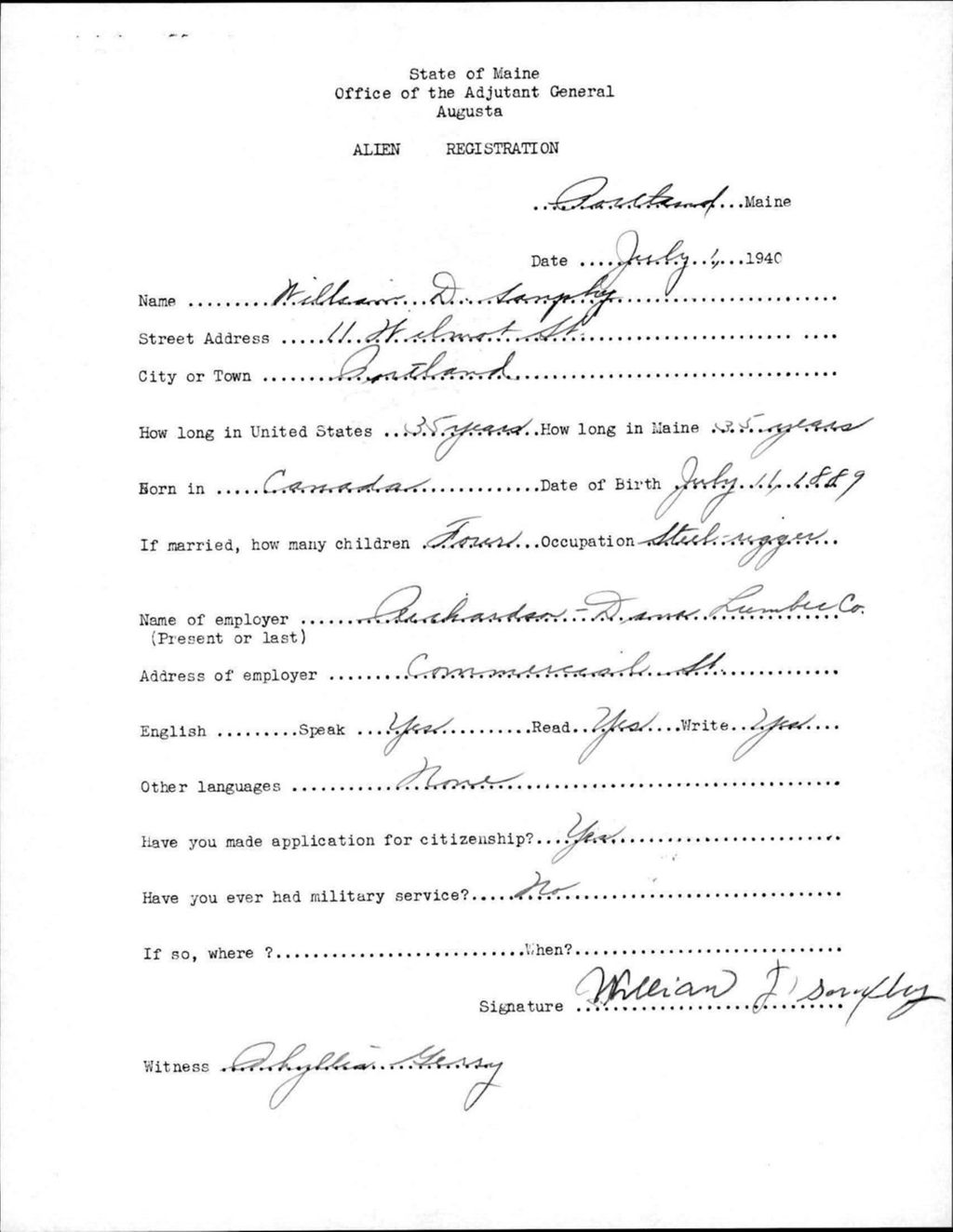 Miniature of Alien Registration- Sanphy, William D. (Portland, Cumberland County)
