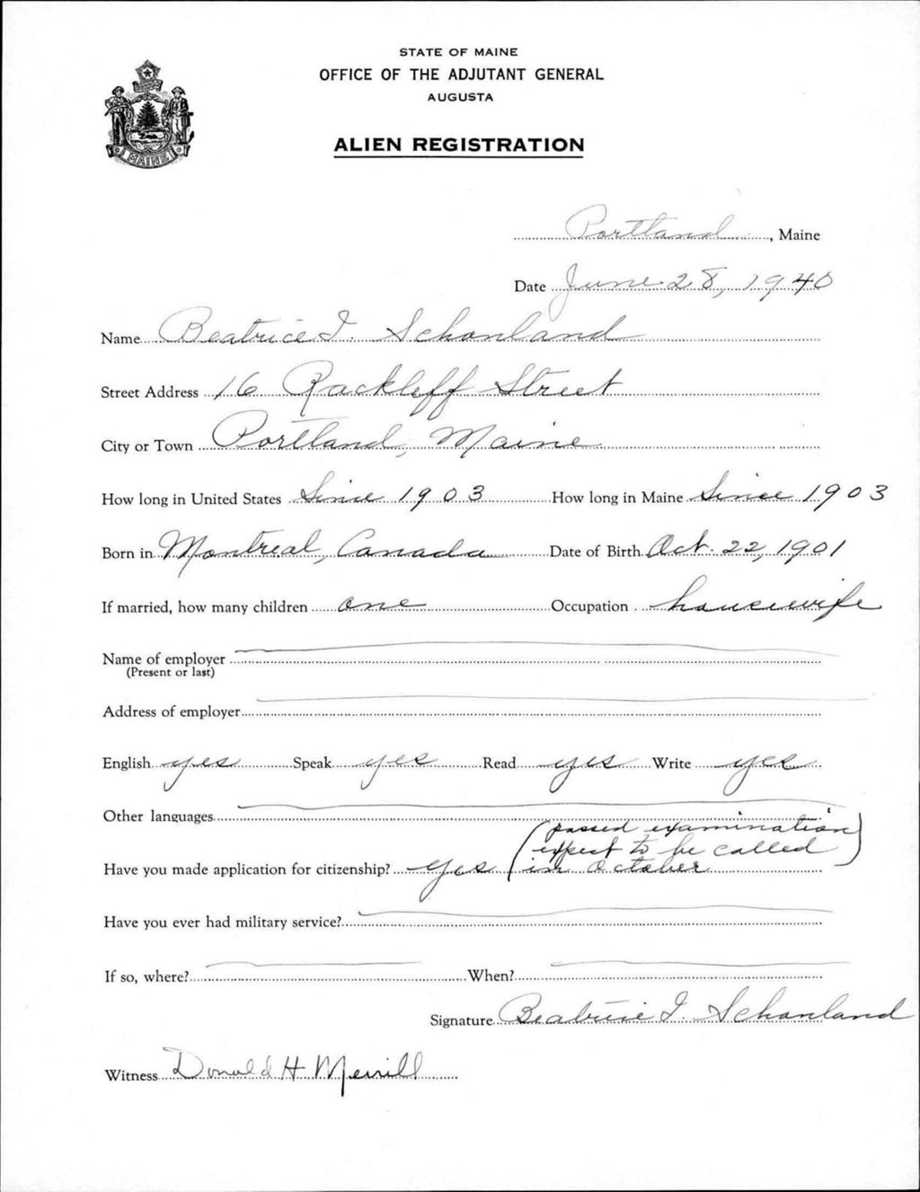 Miniature of Alien Registration- Schanland, Beatrice J. (Portland, Cumberland County)