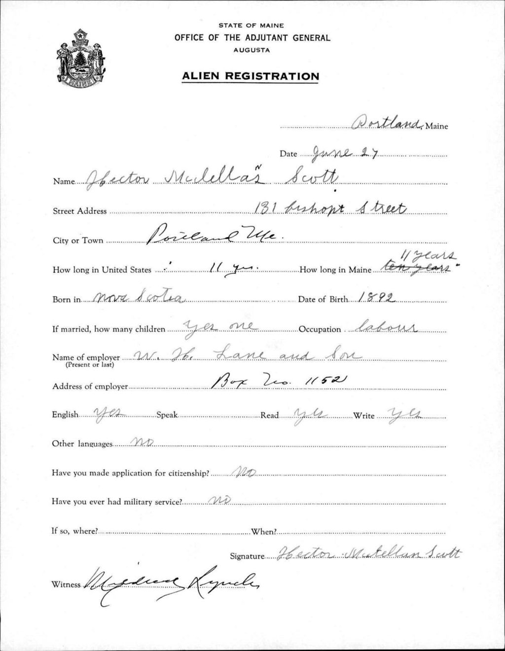 Miniature of Alien Registration- Scott, Hector M. (Portland, Cumberland County)