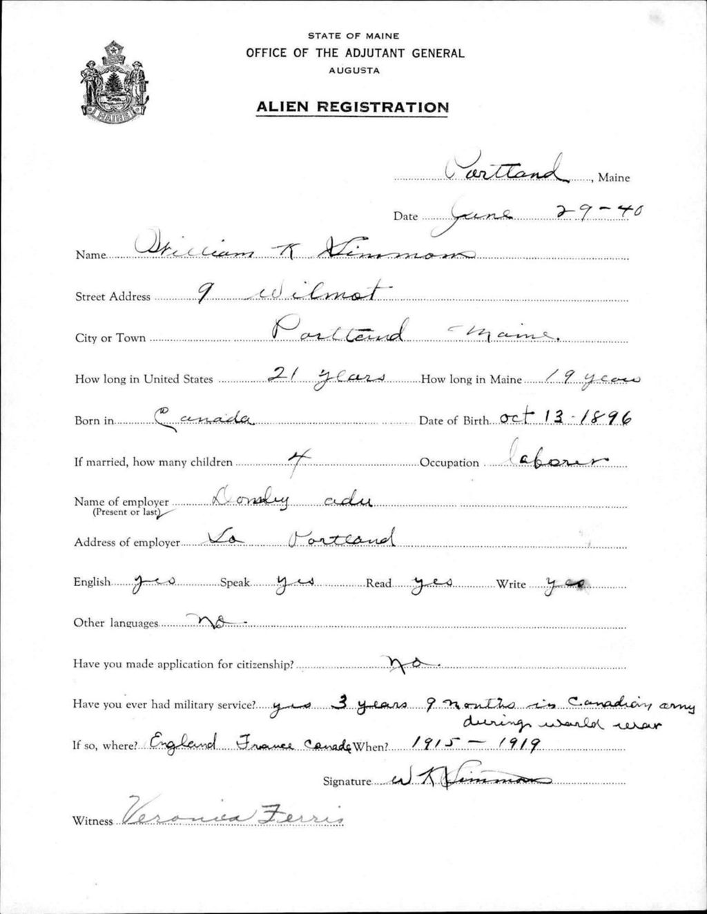 Miniature of Alien Registration- Simmons, William K. (Portland, Cumberland County)