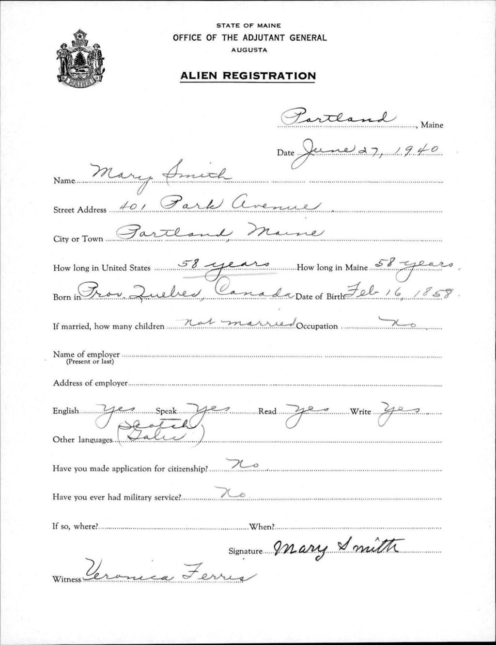 Miniature of Alien Registration- Smith, Mary (Portland, Cumberland County)