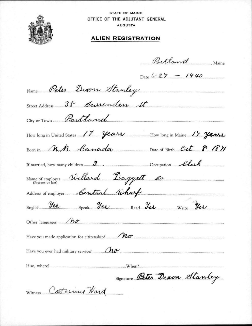 Miniature of Alien Registration- Stanley, Peter D. (Portland, Cumberland County)