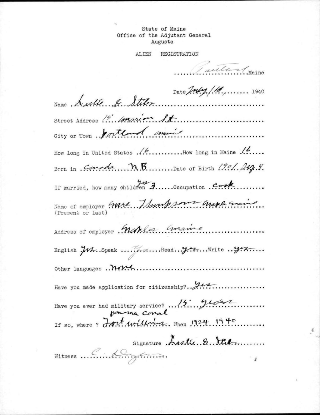 Miniature of Alien Registration- Stiles, Leslie G. (Portland, Cumberland County)