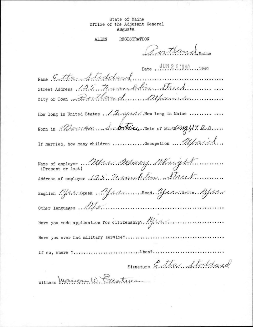 Miniature of Alien Registration- Stoddard, Etta (Portland, Cumberland County)