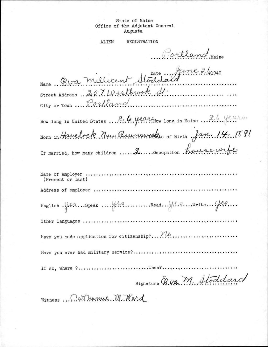 Miniature of Alien Registration- Stoddard, Eva M. (Portland, Cumberland County)