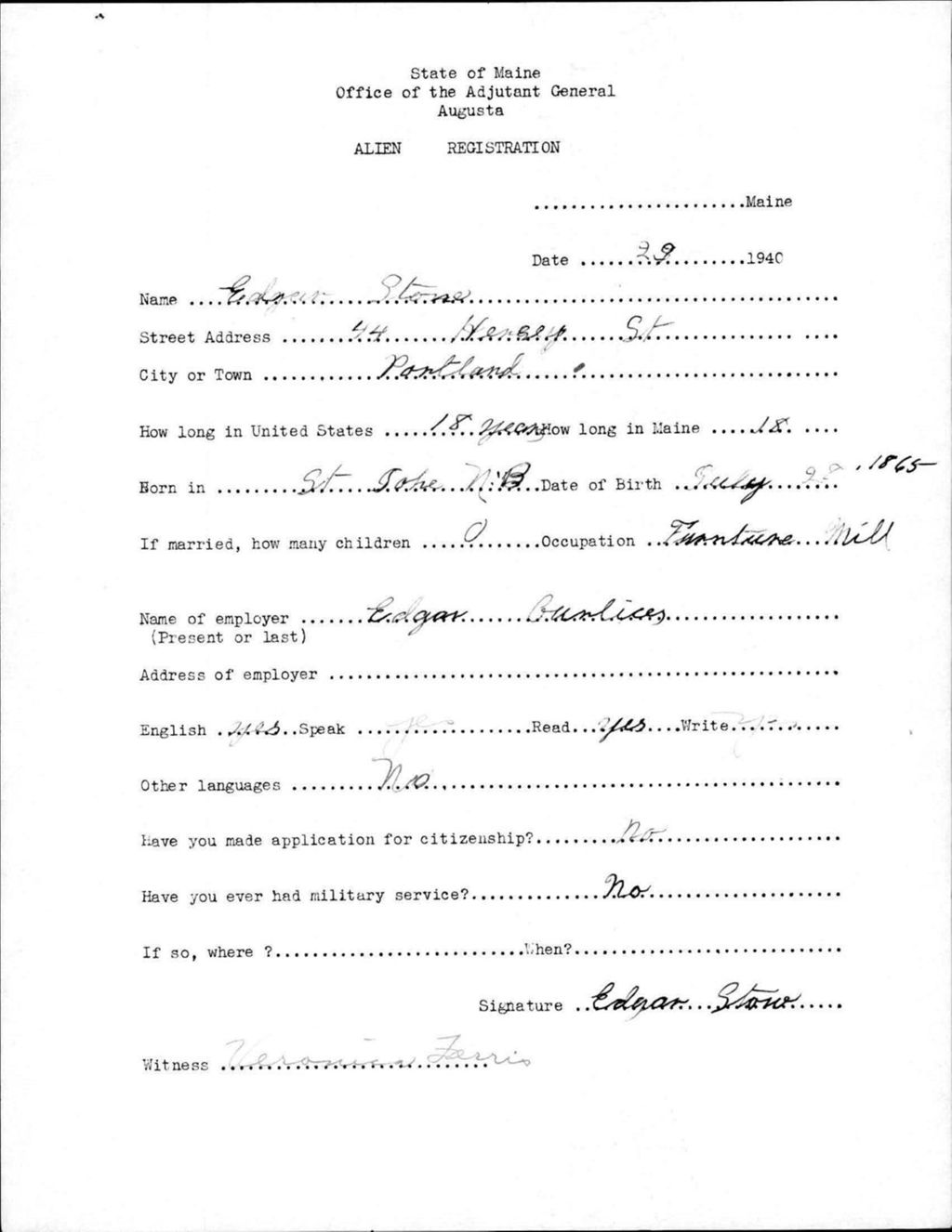 Miniature of Alien Registration- Stone, Edgar (Portland, Cumberland County)