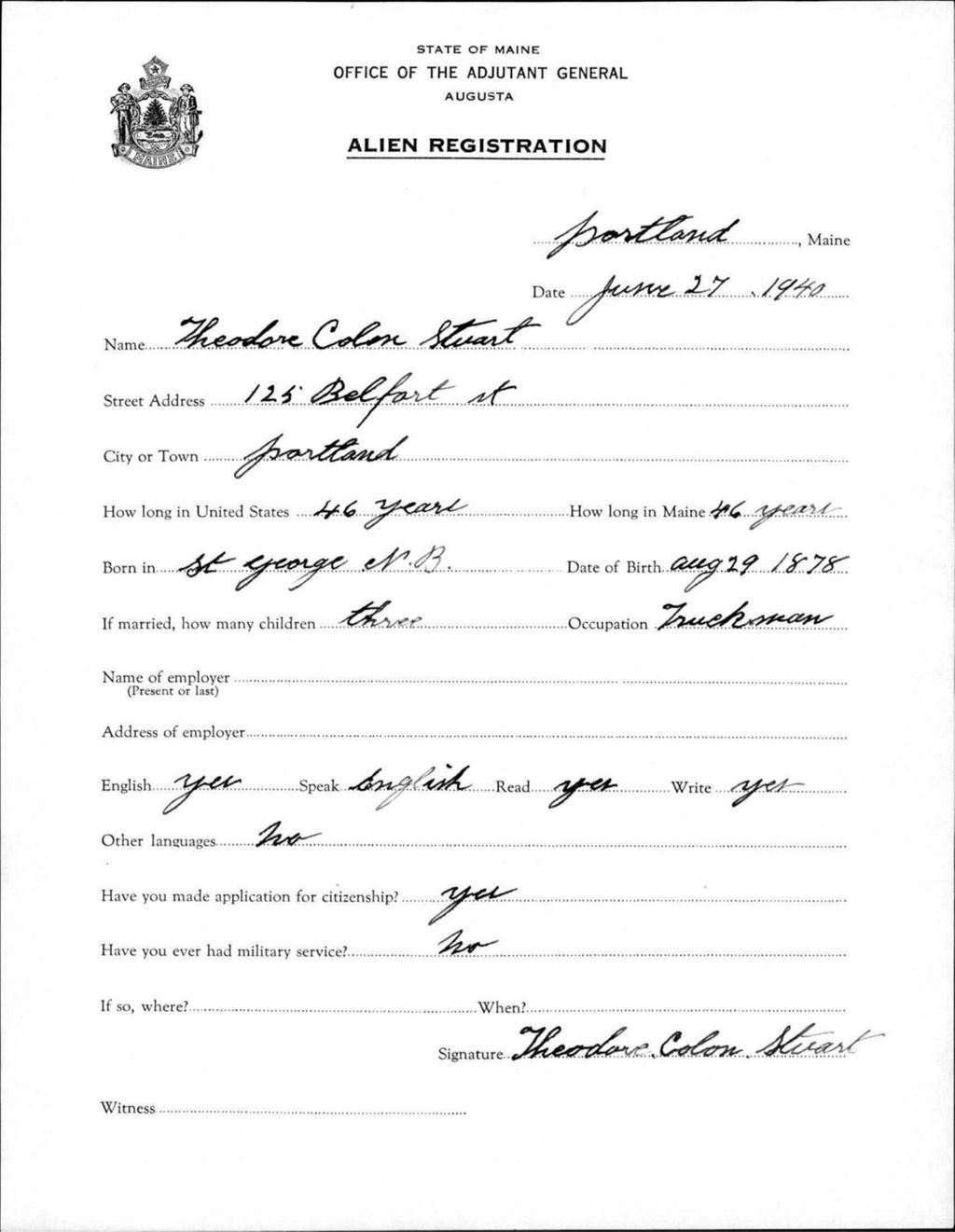 Miniature of Alien Registration- Stuart, Theodore C. (Portland, Cumberland County)