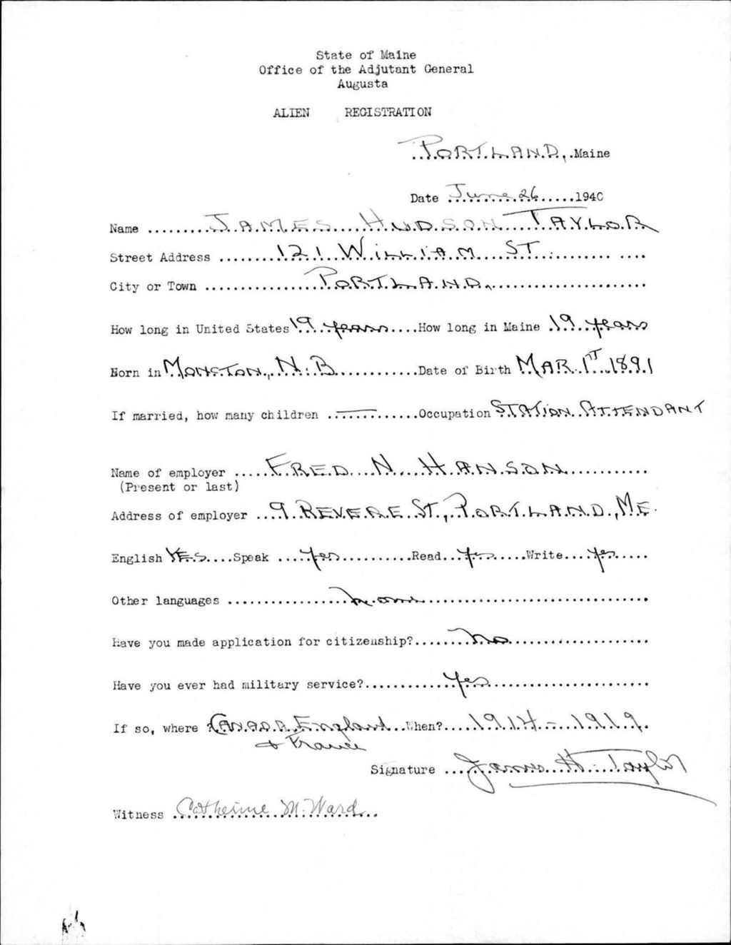 Miniature of Alien Registration- Taylor, James H. (Portland, Cumberland County)