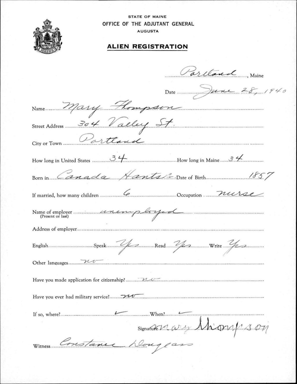 Miniature of Alien Registration- Thompson, Mary (Portland, Cumberland County)