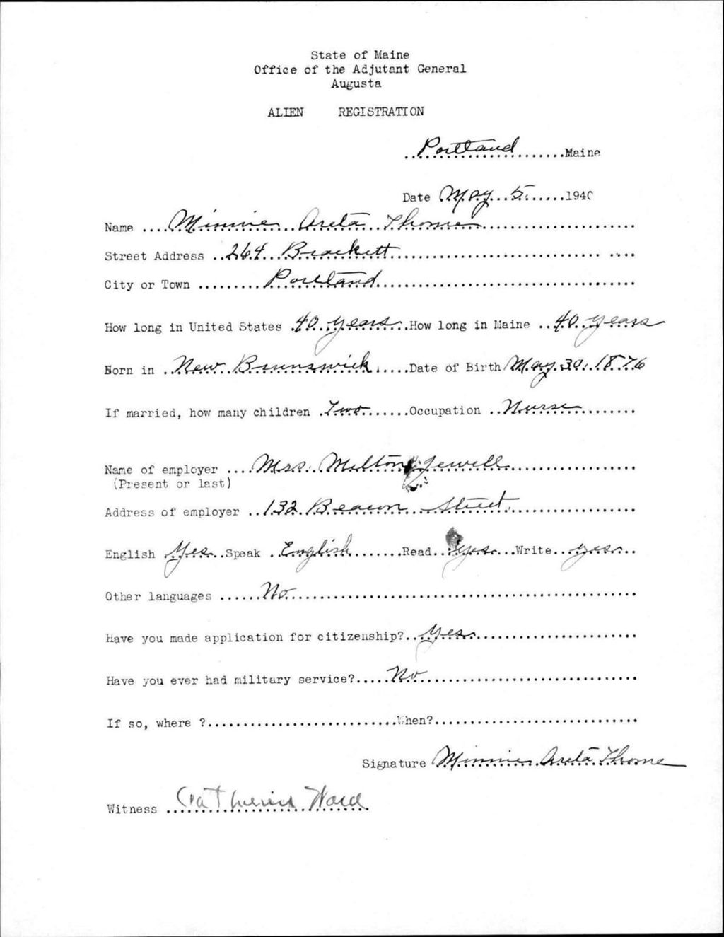 Miniature of Alien Registration- Thorne, Minnie A. (Portland, Cumberland County)