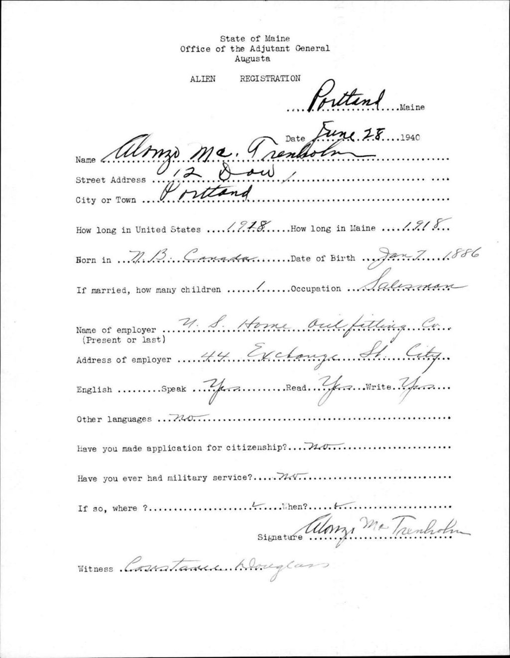Miniature of Alien Registration- Trenholm, Alonzo M. (Portland, Cumberland County)