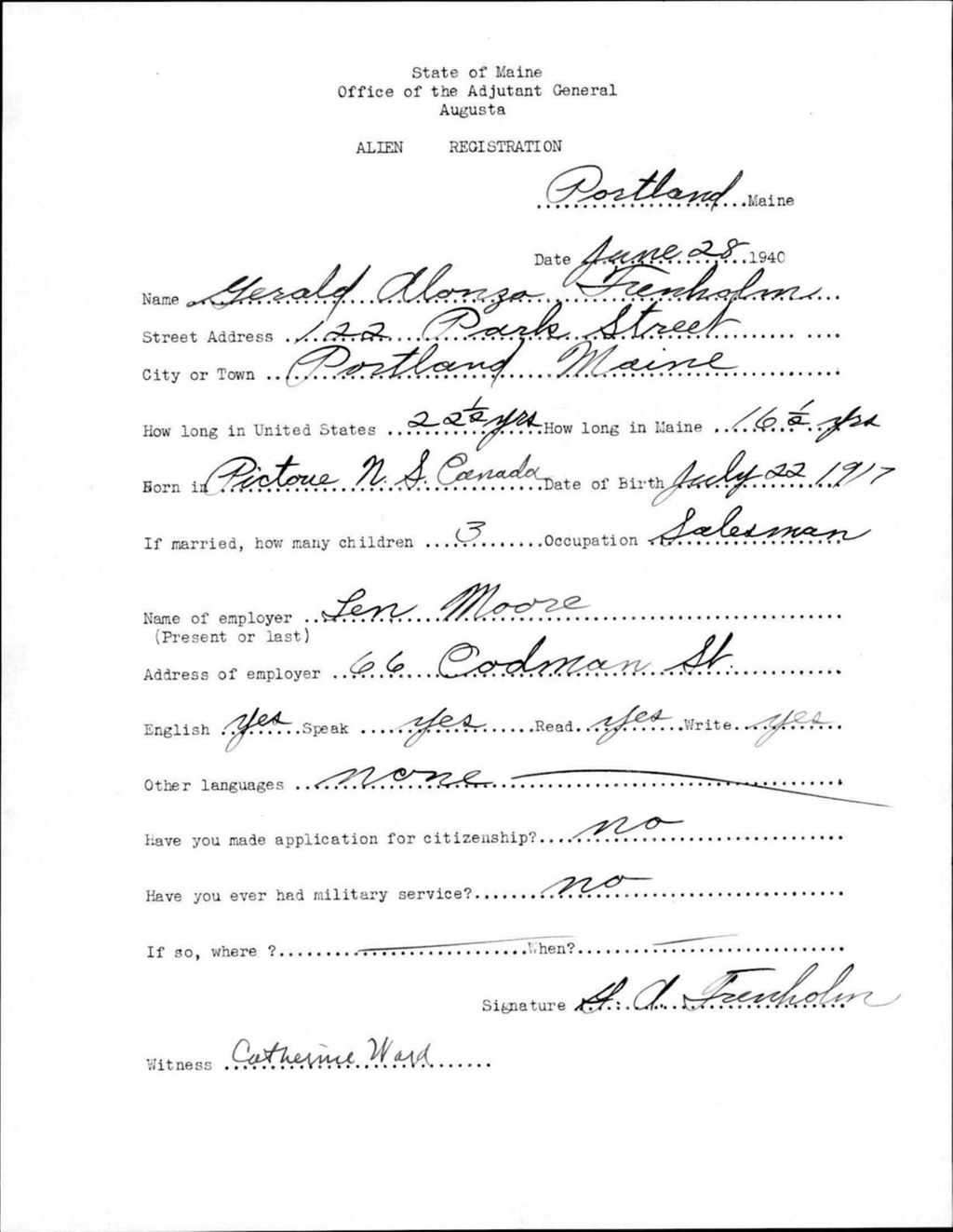 Miniature of Alien Registration- Trenholm, Gerald A. (Portland, Cumberland County)