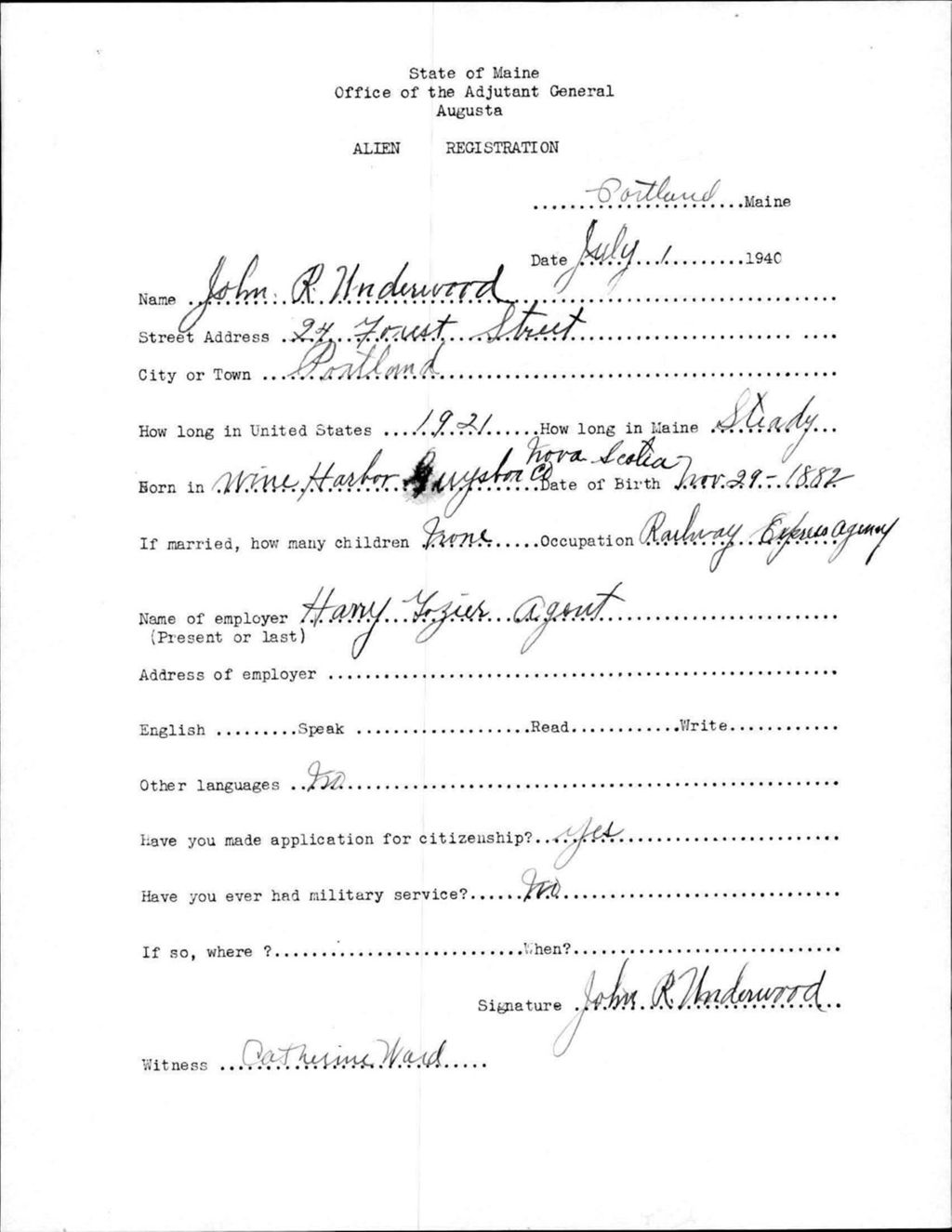Miniature of Alien Registration- Underwood, John R. (Portland, Cumberland County)