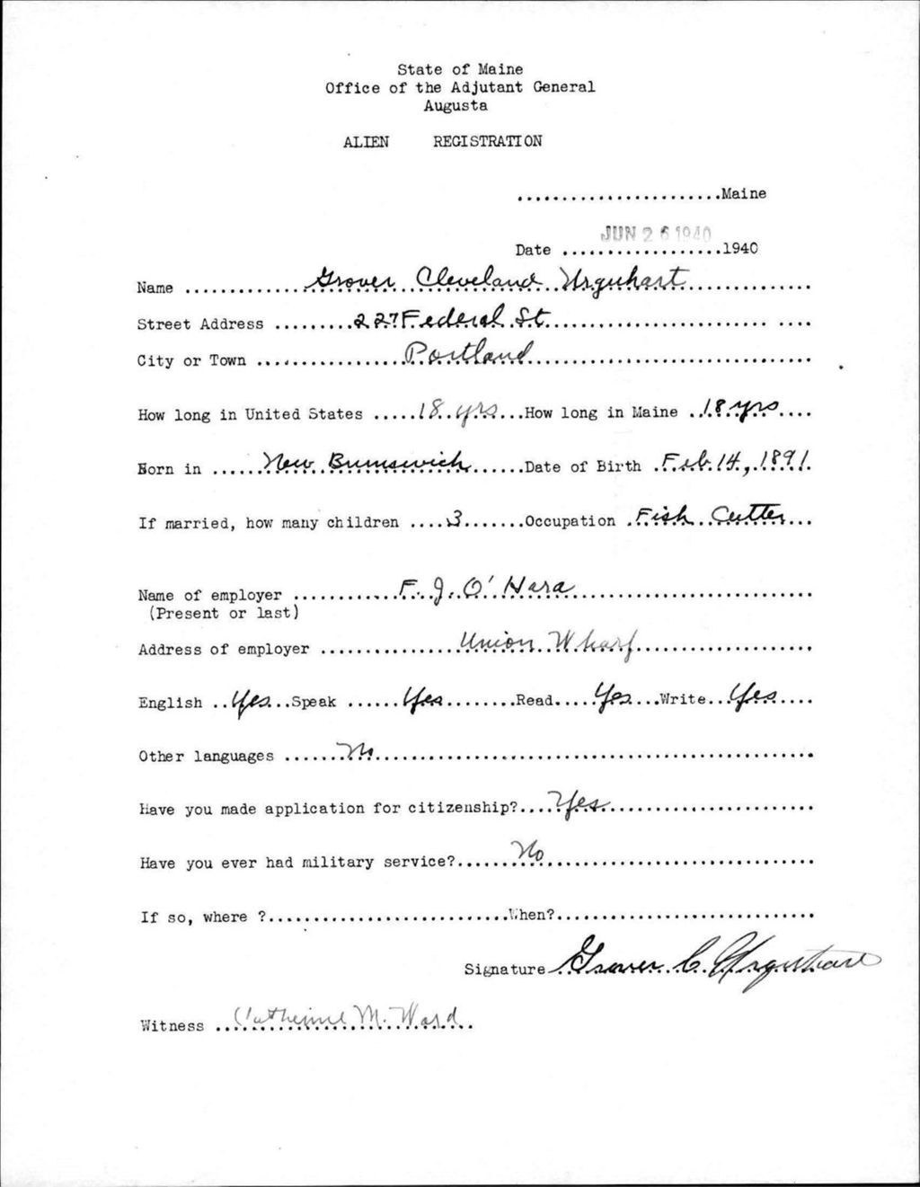 Miniature of Alien Registration- Urquhart, Grover C. (Portland, Cumberland County)