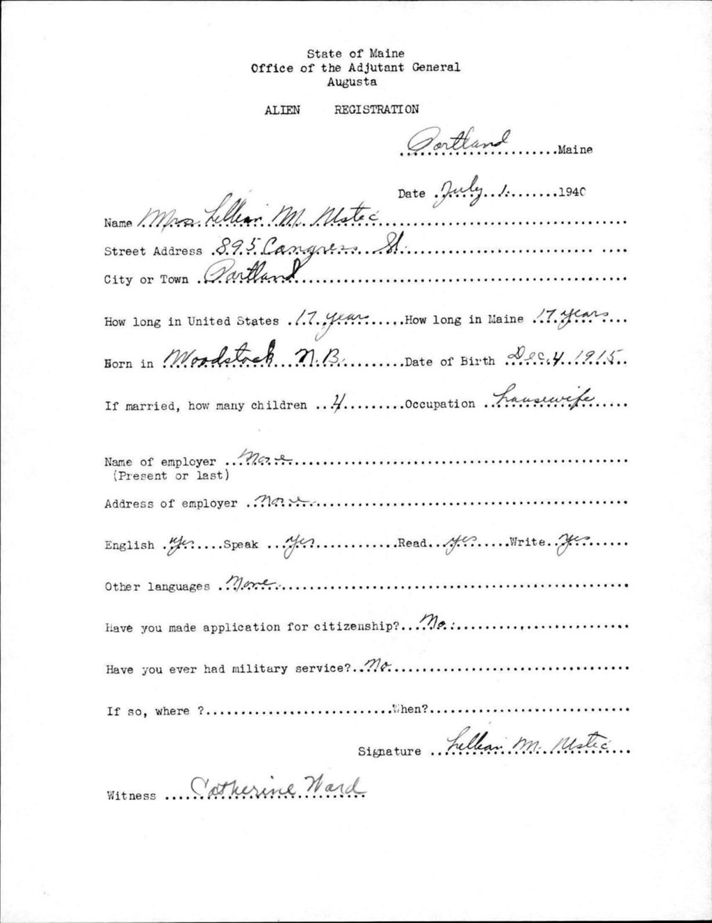 Miniature of Alien Registration- Ustei, Lillian M. (Portland, Cumberland County)