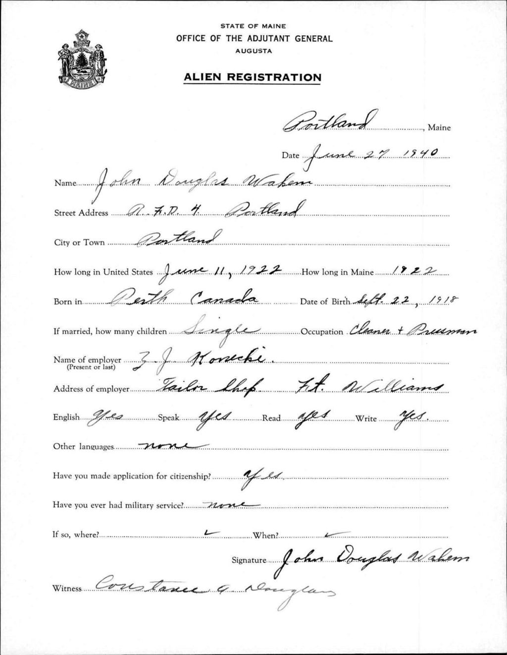 Miniature of Alien Registration- Wakem, John D. (Portland, Cumberland County)