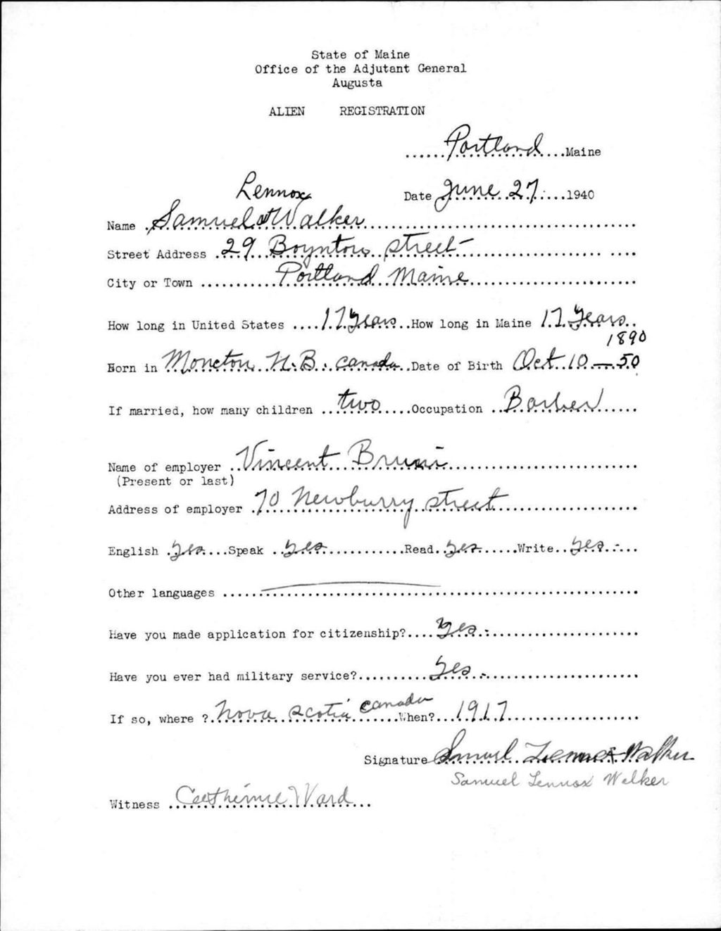 Miniature of Alien Registration- Walker, Samuel L. (Portland, Cumberland County)