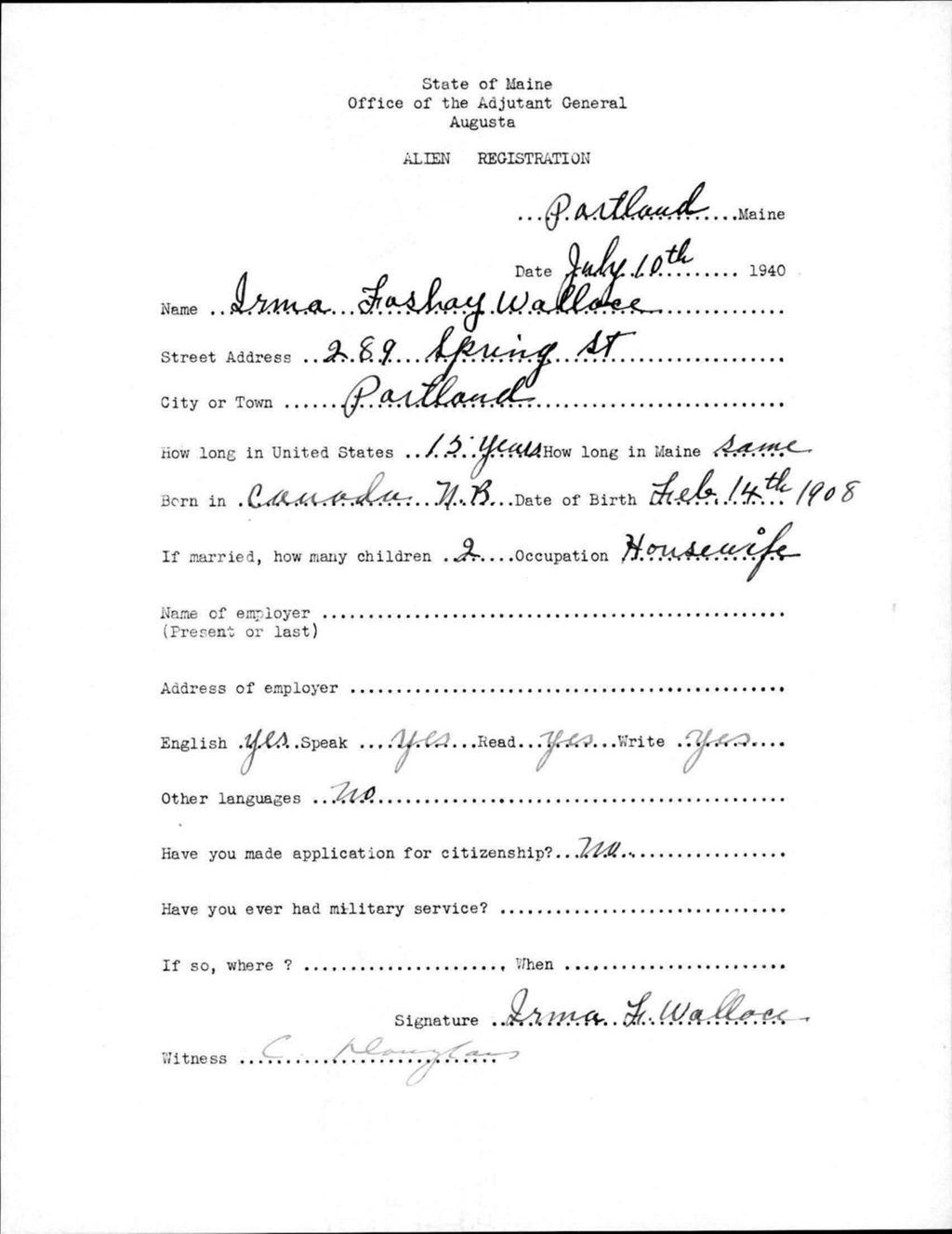 Miniature of Alien Registration- Foshay, Irma (Portland, Cumberland County)