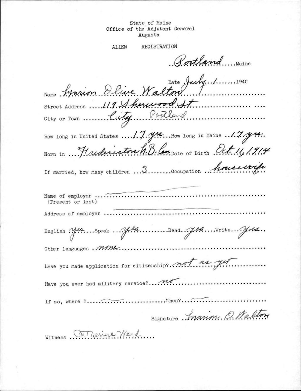 Miniature of Alien Registration- Walton, Marion O. (Portland, Cumberland County)