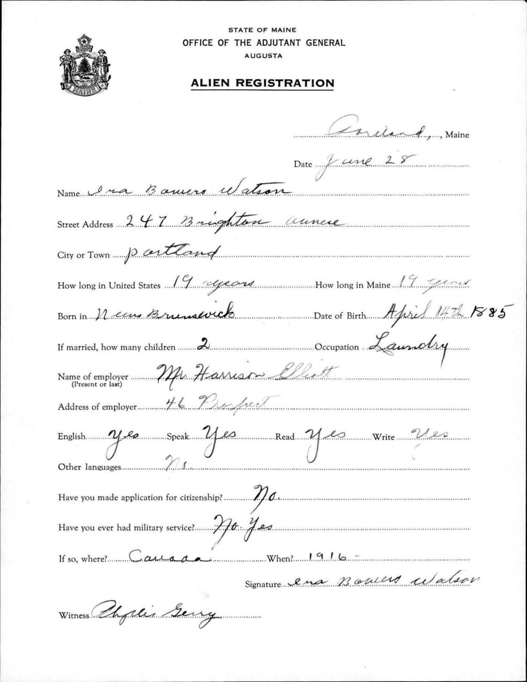 Miniature of Alien Registration- Watson, Ira B. (Portland, Cumberland County)