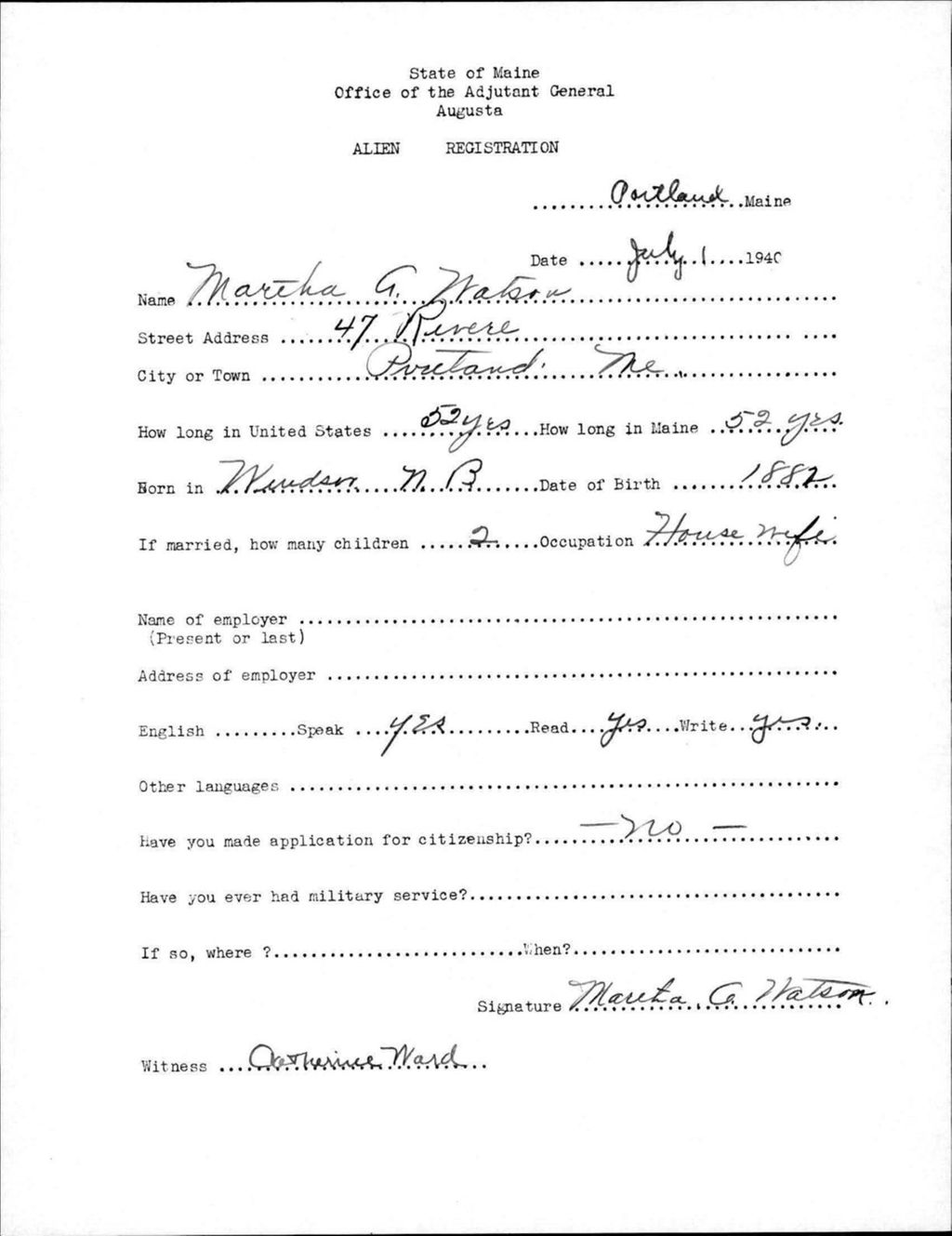 Miniature of Alien Registration- Watson, Martha A. (Portland, Cumberland County)
