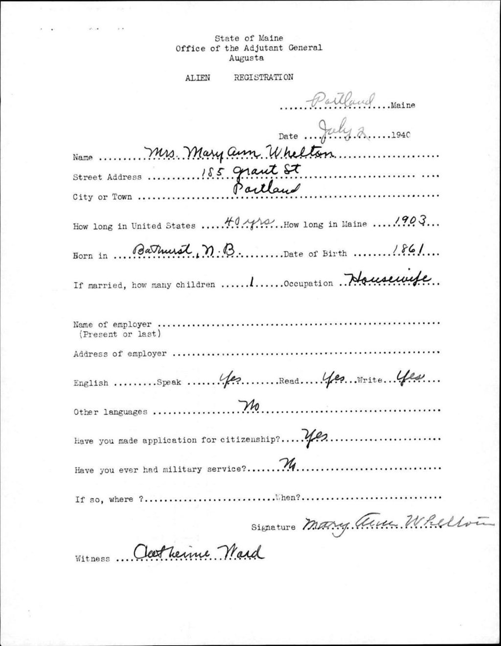 Miniature of Alien Registration- Whelton, Mary Ann (Portland, Cumberland County)