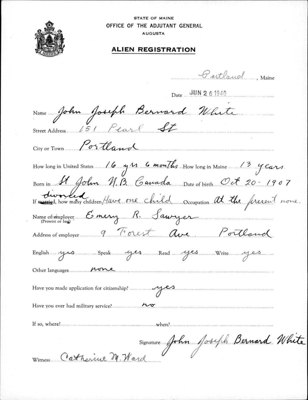 Miniature of Alien Registration- White, John Joseph B. (Portland, Cumberland County)