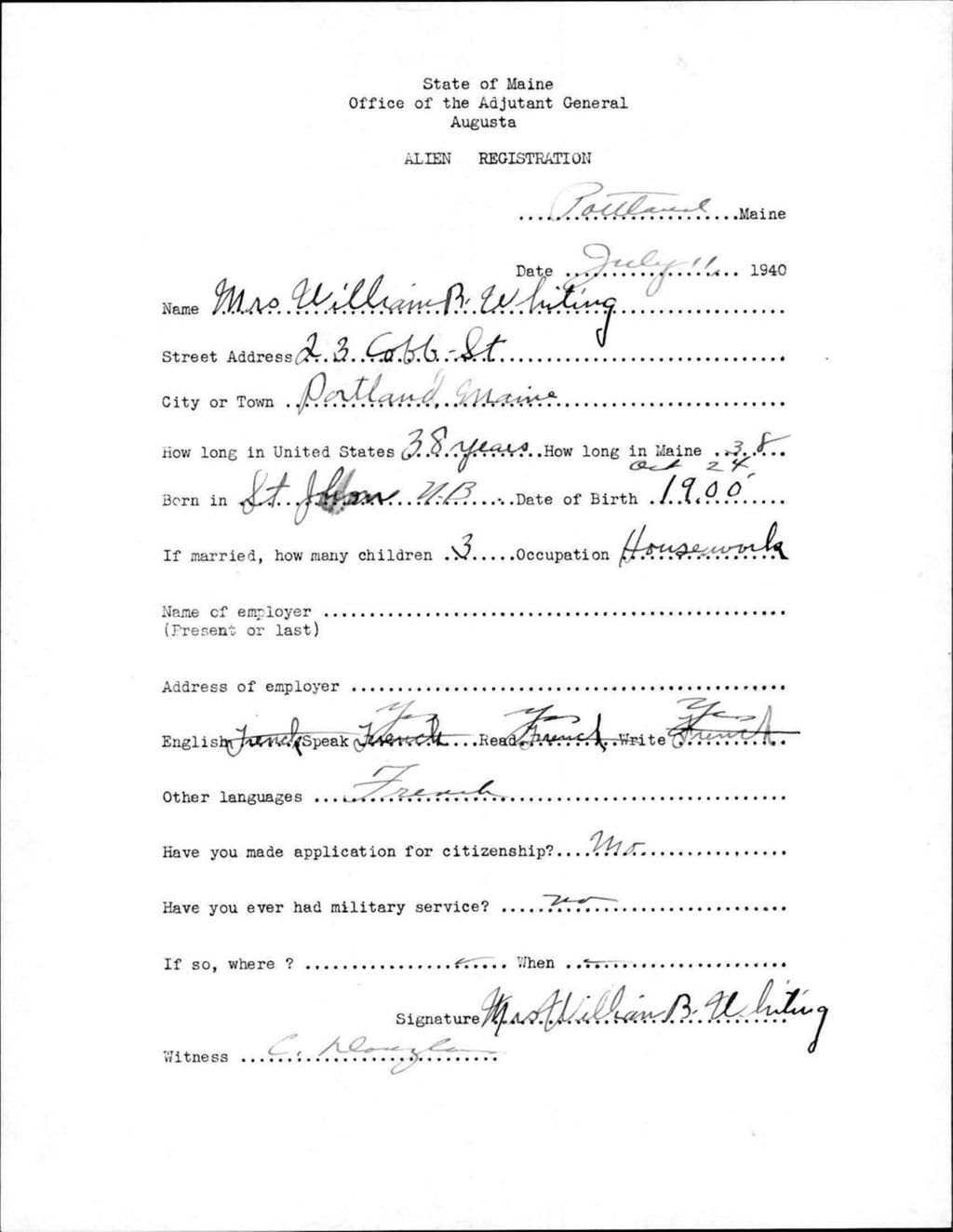 Miniature of Alien Registration- Whiting, William R. (Portland, Cumberland County)