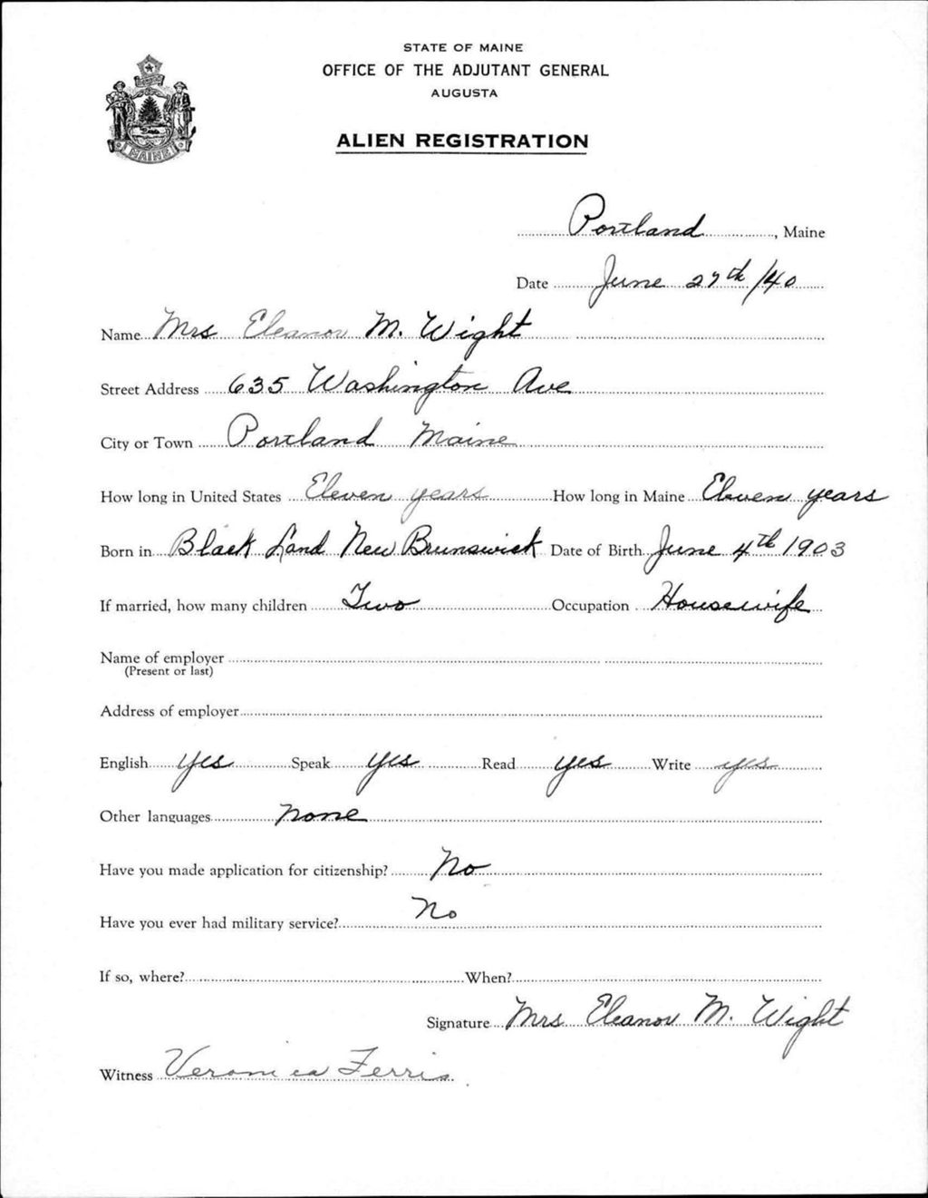 Miniature of Alien Registration- Wight, Eleanor M. (Portland, Cumberland County)