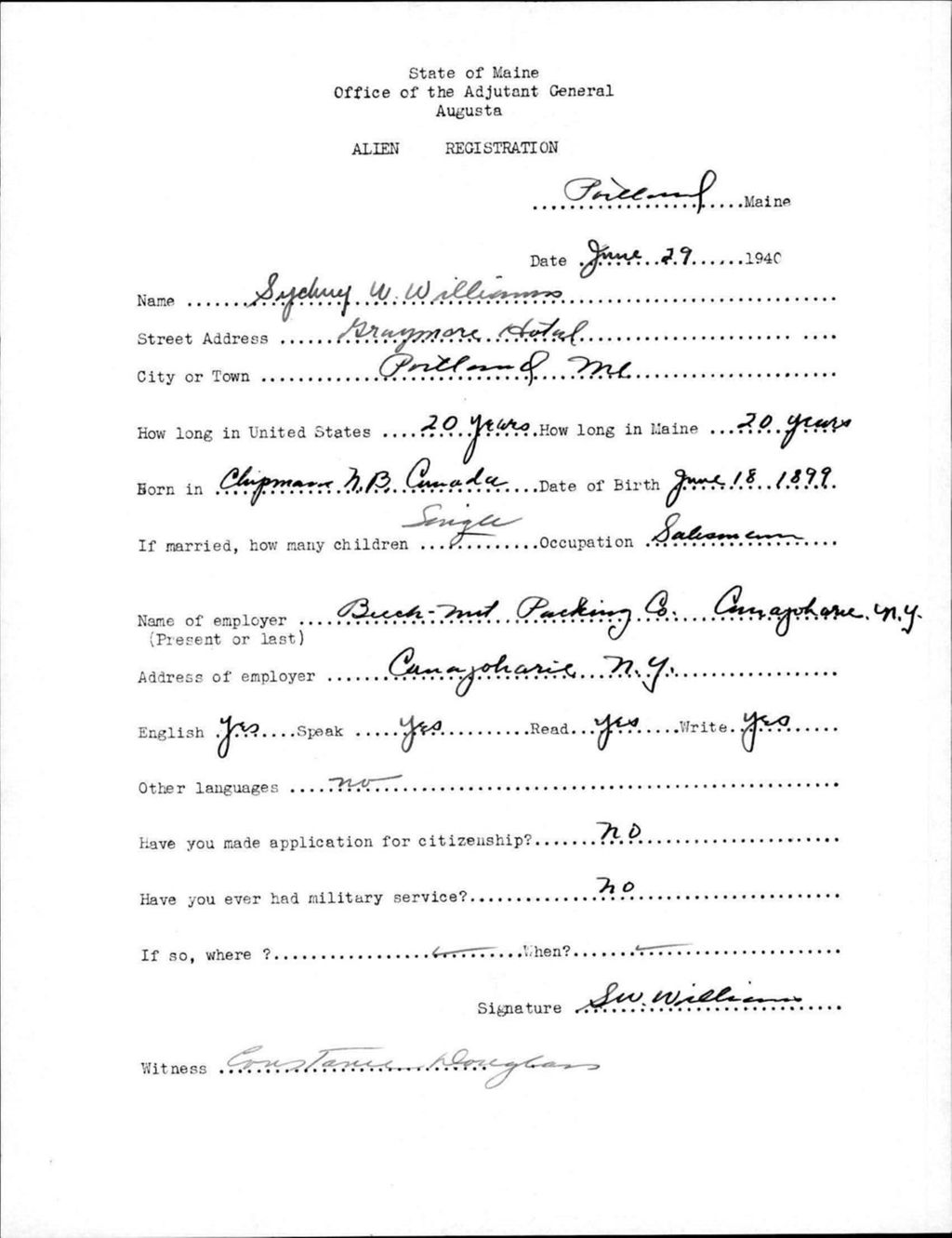 Miniature of Alien Registration- Williams, Sydney W. (Portland, Cumberland County)