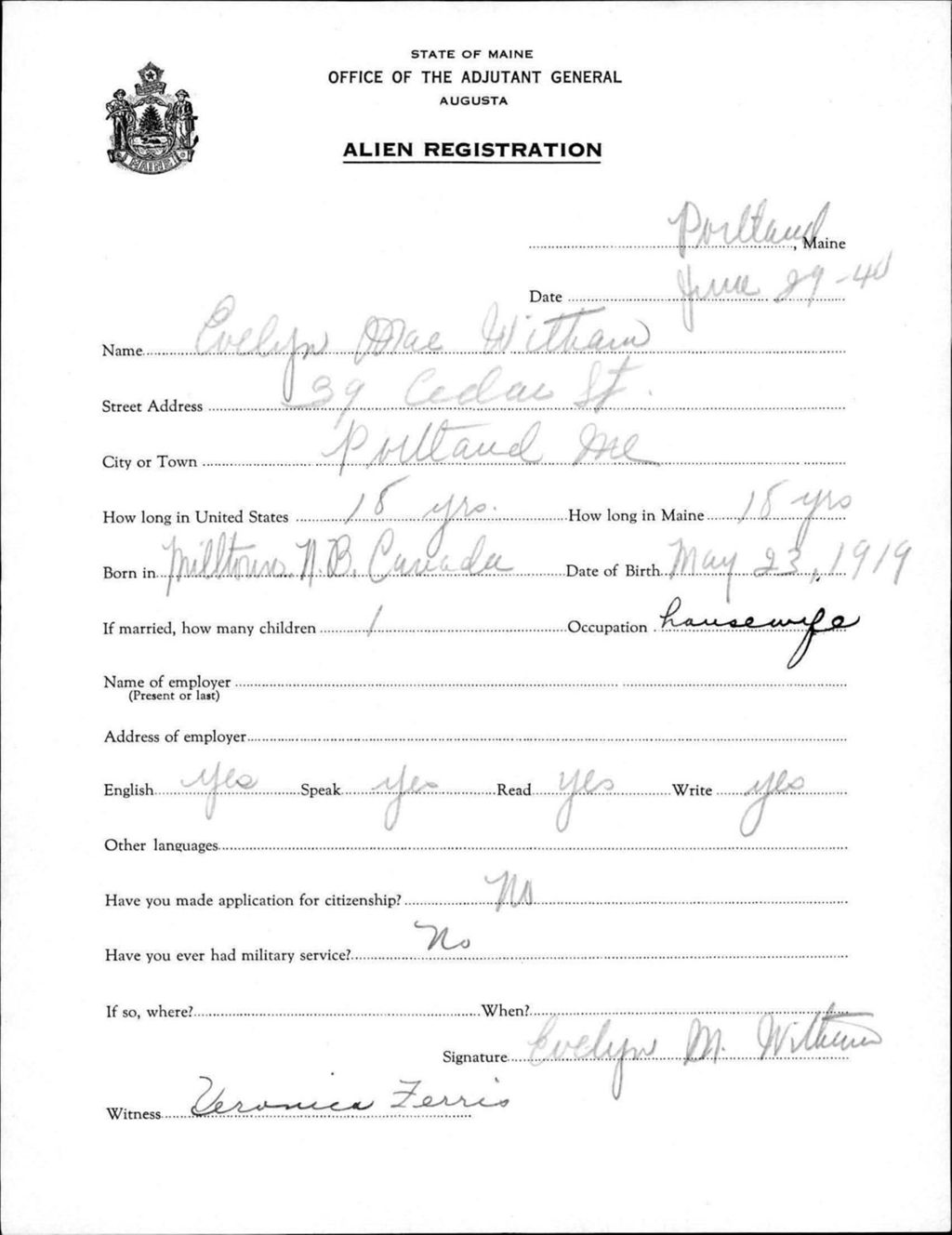 Miniature of Alien Registration- Witham, Evelyn M. (Portland, Cumberland County)