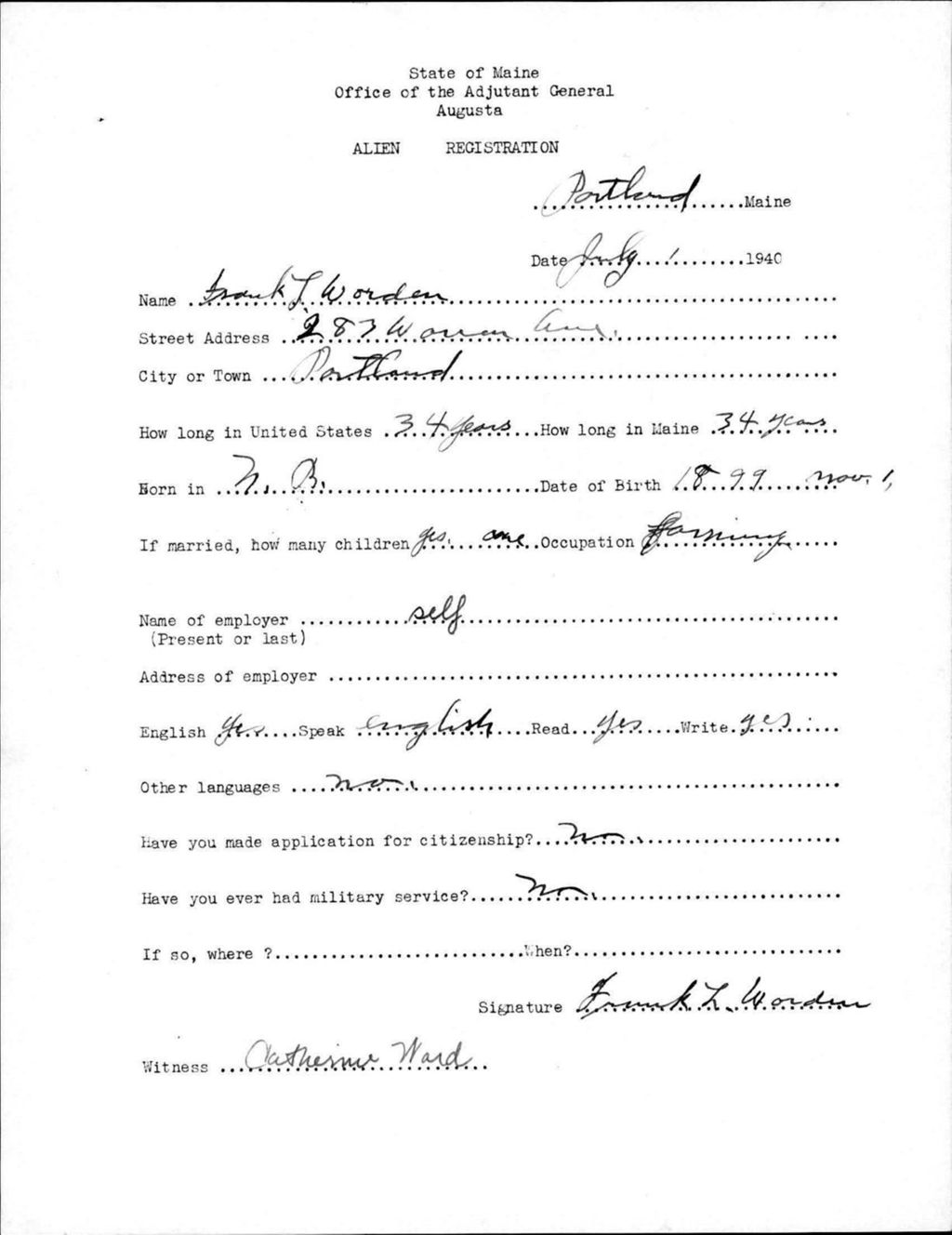 Miniature of Alien Registration- Worden, Frank L. (Portland, Cumberland County)
