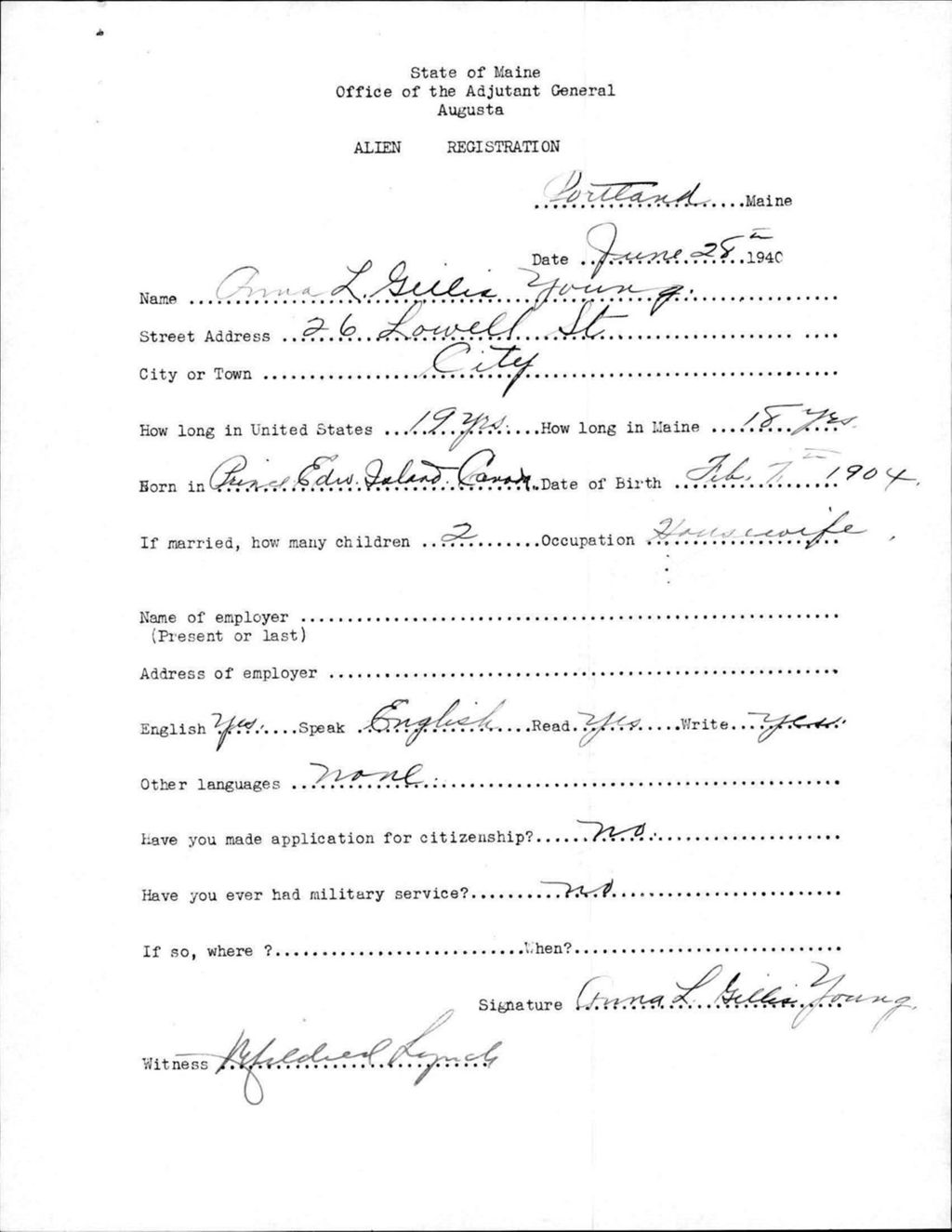 Miniature of Alien Registration- Gillis, Anna L. (Portland, Cumberland County)