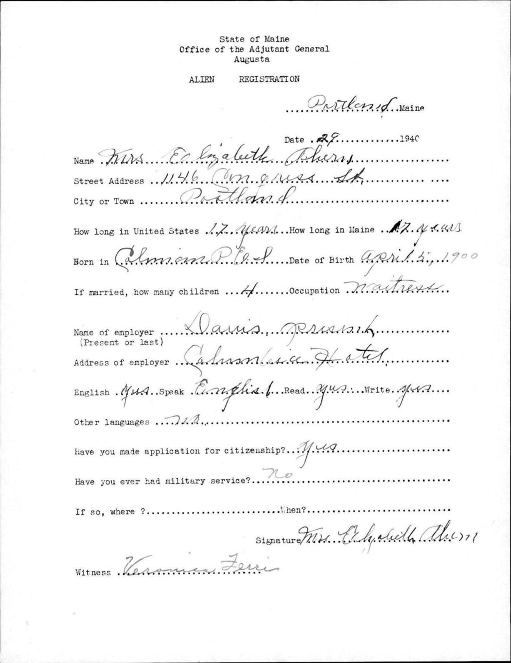 Miniature of Alien Registration- Ahern, Elizabeth (Portland, Cumberland County)