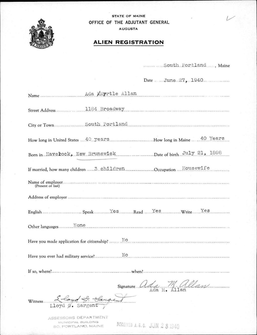 Miniature of Alien Registration- Allan, Ada M. (Portland, Cumberland County)