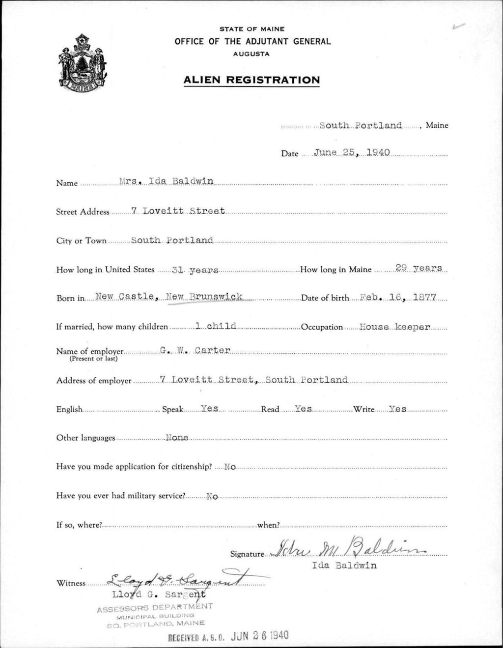 Miniature of Alien Registration- Baldwin, Ida (Portland, Cumberland County)