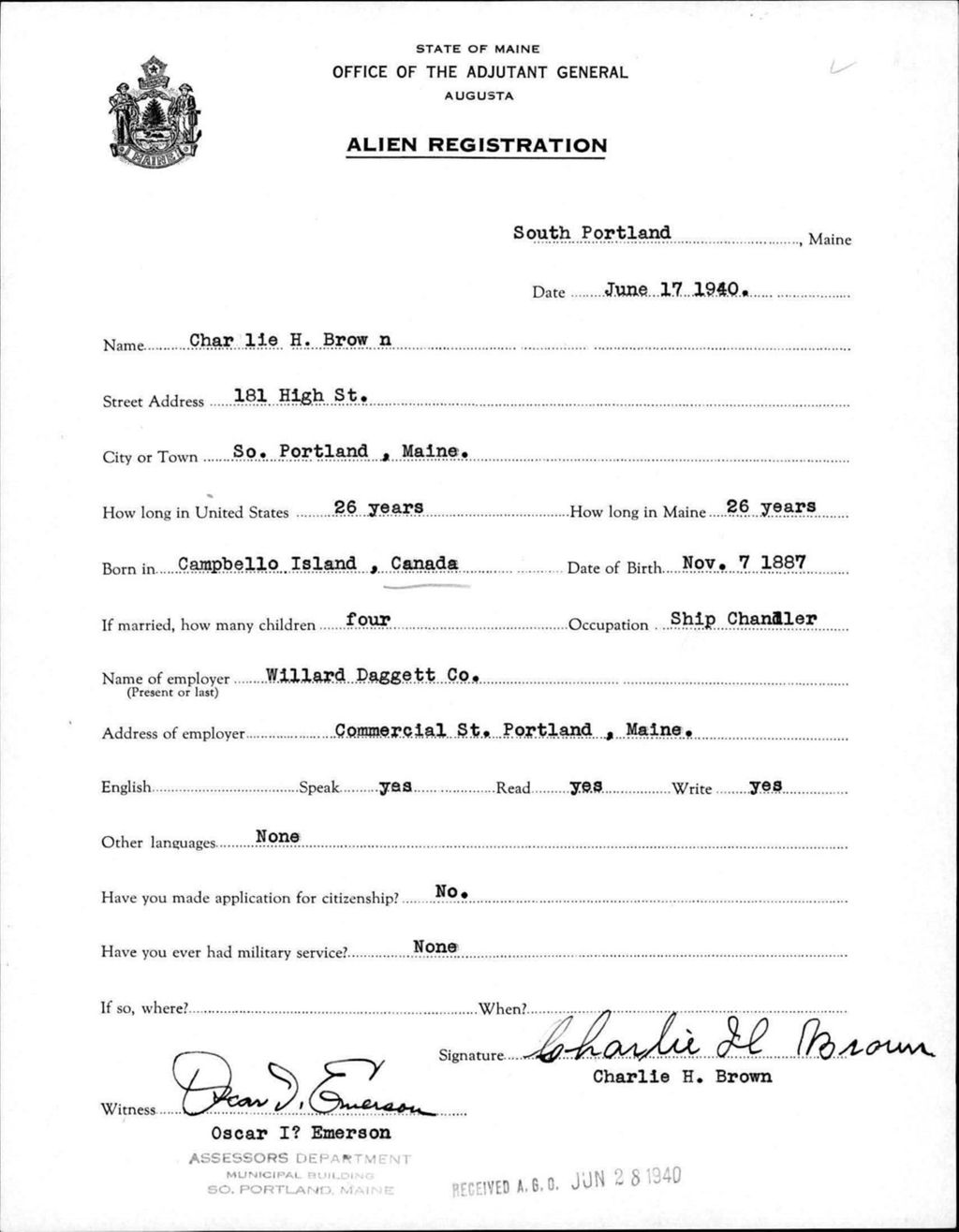 Miniature of Alien Registration- Brown, Charlie H. (Portland, Cumberland County)
