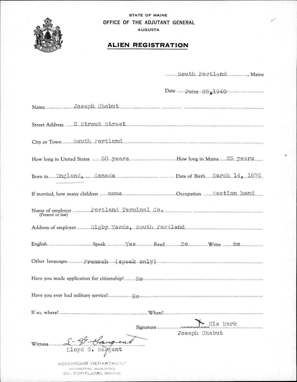 Miniature of Alien Registration- Chabut, Joseph (Portland, Cumberland County)