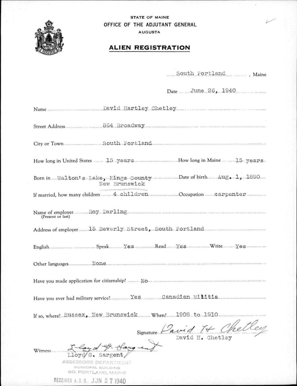 Miniature of Alien Registration- Chetley, Davis H. (Portland, Cumberland County)