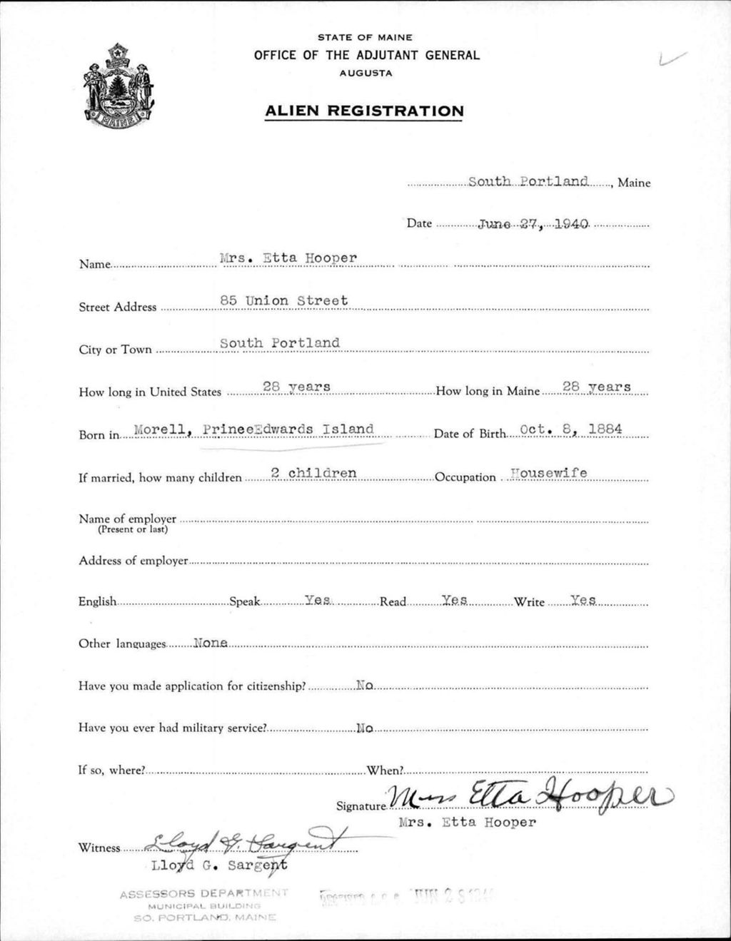 Miniature of Alien Registration- Hooper, Etta (Portland, Cumberland County)