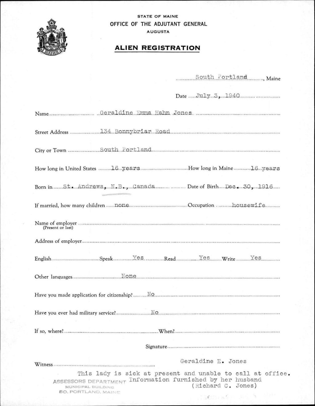 Miniature of Alien Registration- Hahn, Geraldine E. (Portland, Cumberland County)