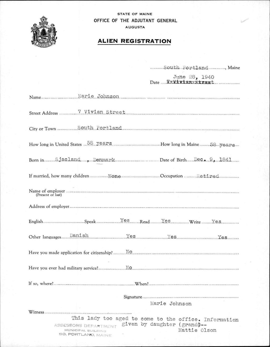 Miniature of Alien Registration- Johnson, Marie (Portland, Cumberland County)