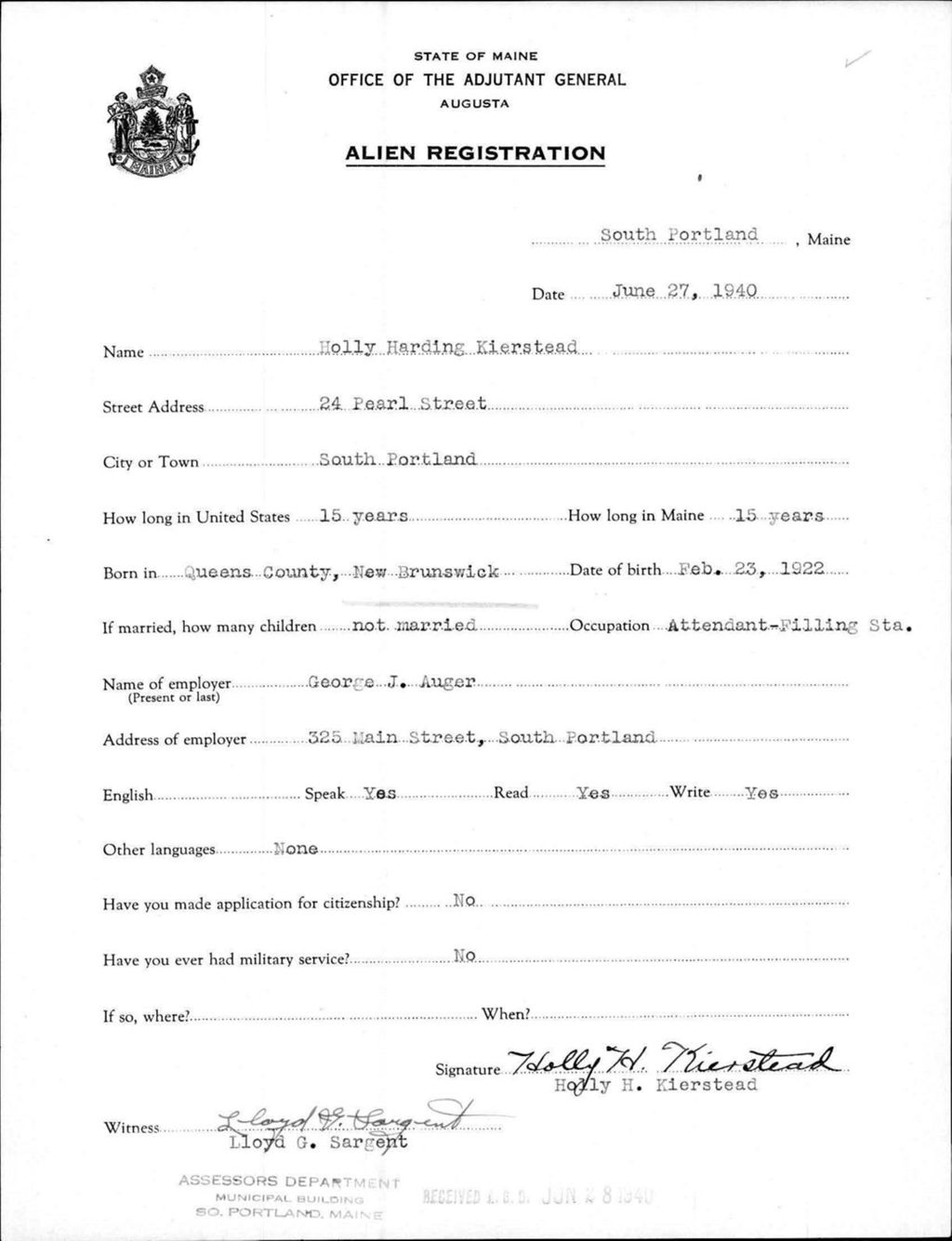 Miniature of Alien Registration- Kierstead, Holly H. (Portland, Cumberland County)