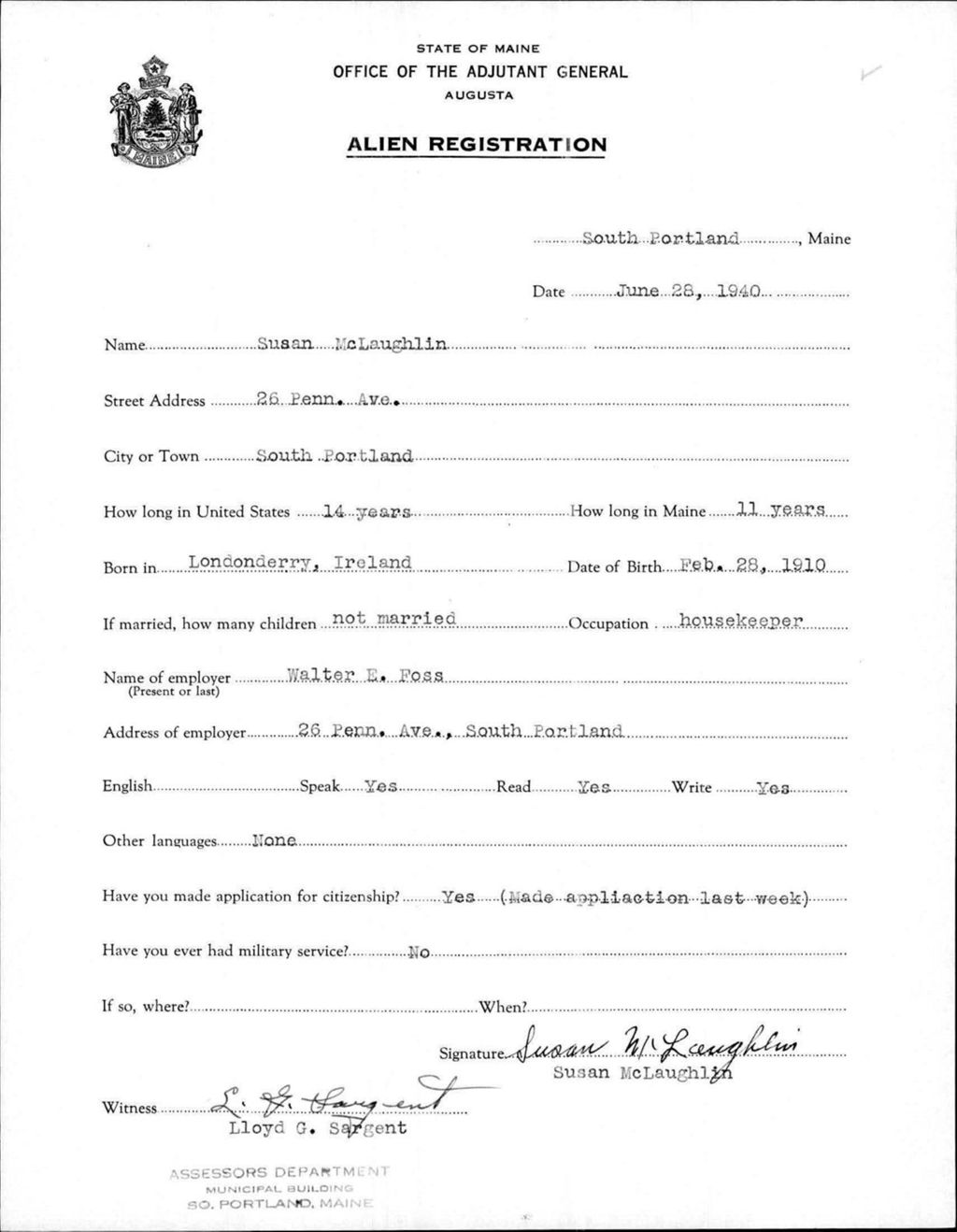 Miniature of Alien Registration- Mclaughlin, Susan (South Portland, Cumberland County)
