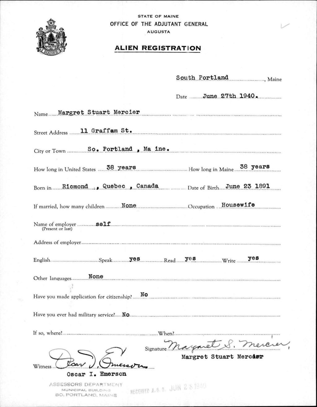 Miniature of Alien Registration- Stuart, Margret (South Portland, Cumberland County)
