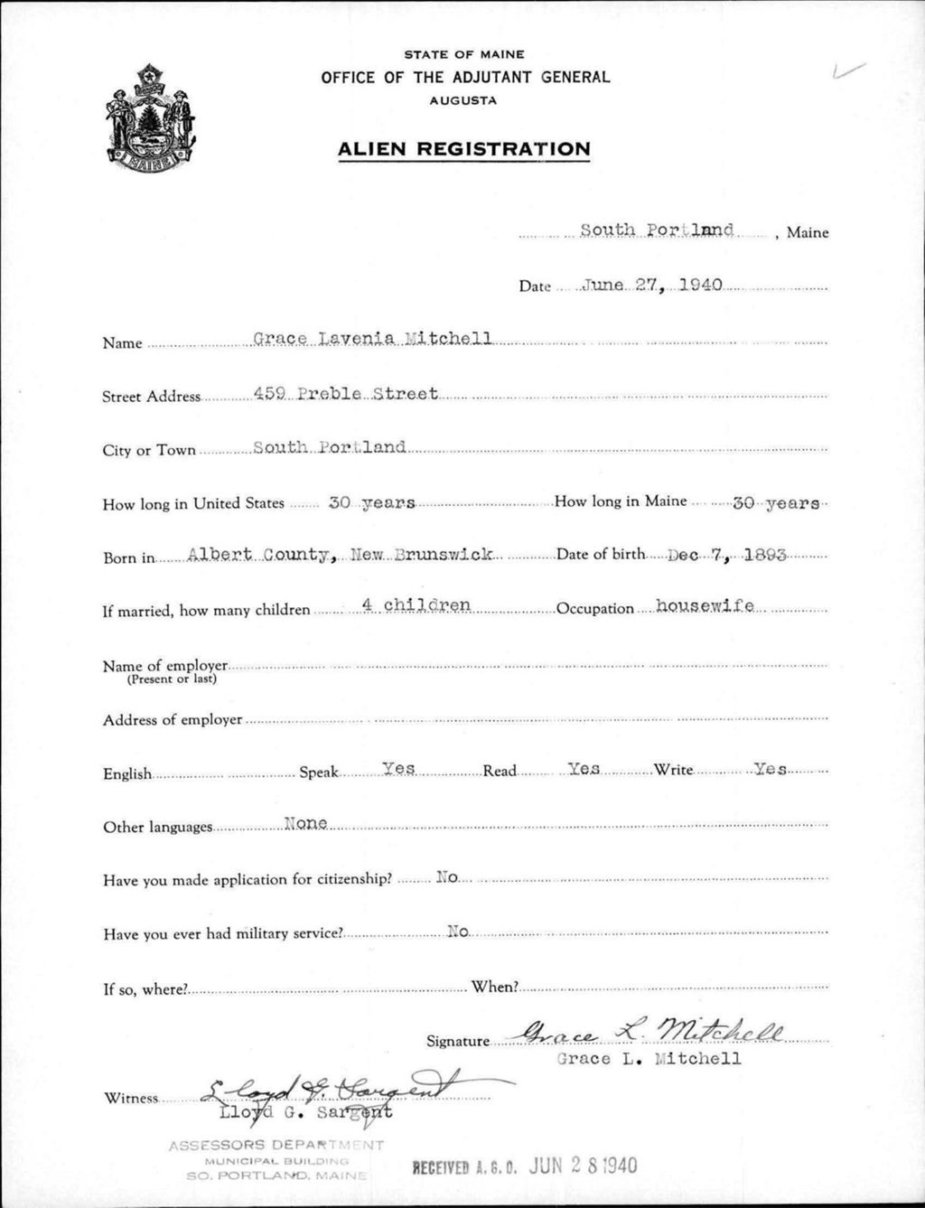 Miniature of Alien Registration- Mitchell, Grace L. (South Portland, Cumberland County)