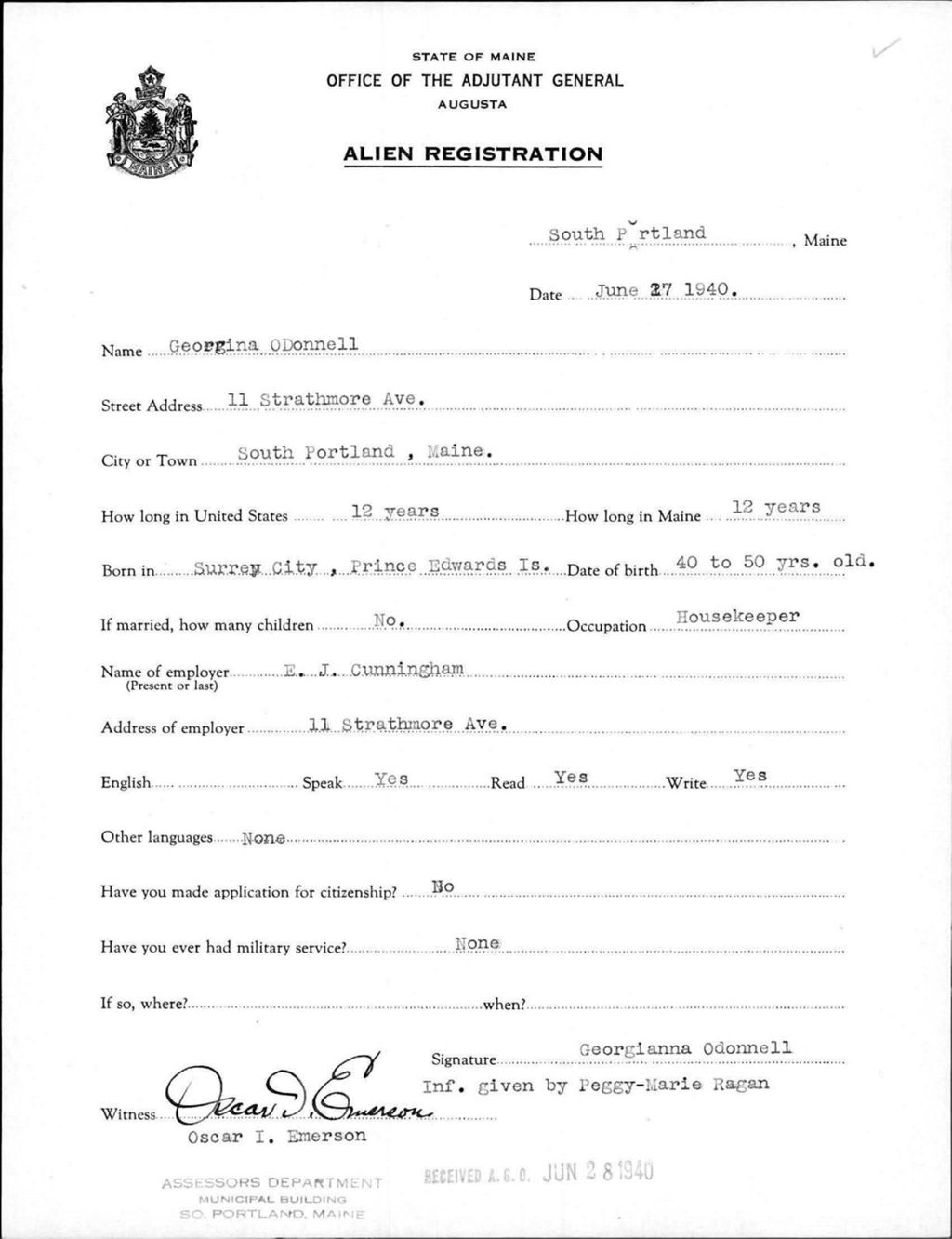 Miniature of Alien Registration- Odonnell, Georgina (South Portland, Cumberland County)