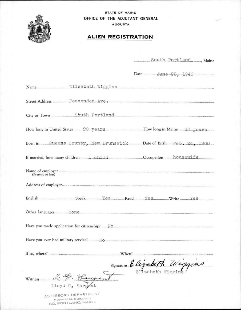Miniature of Alien Registration- Wiggins, Elizabeth (South Portland, Cumberland County)
