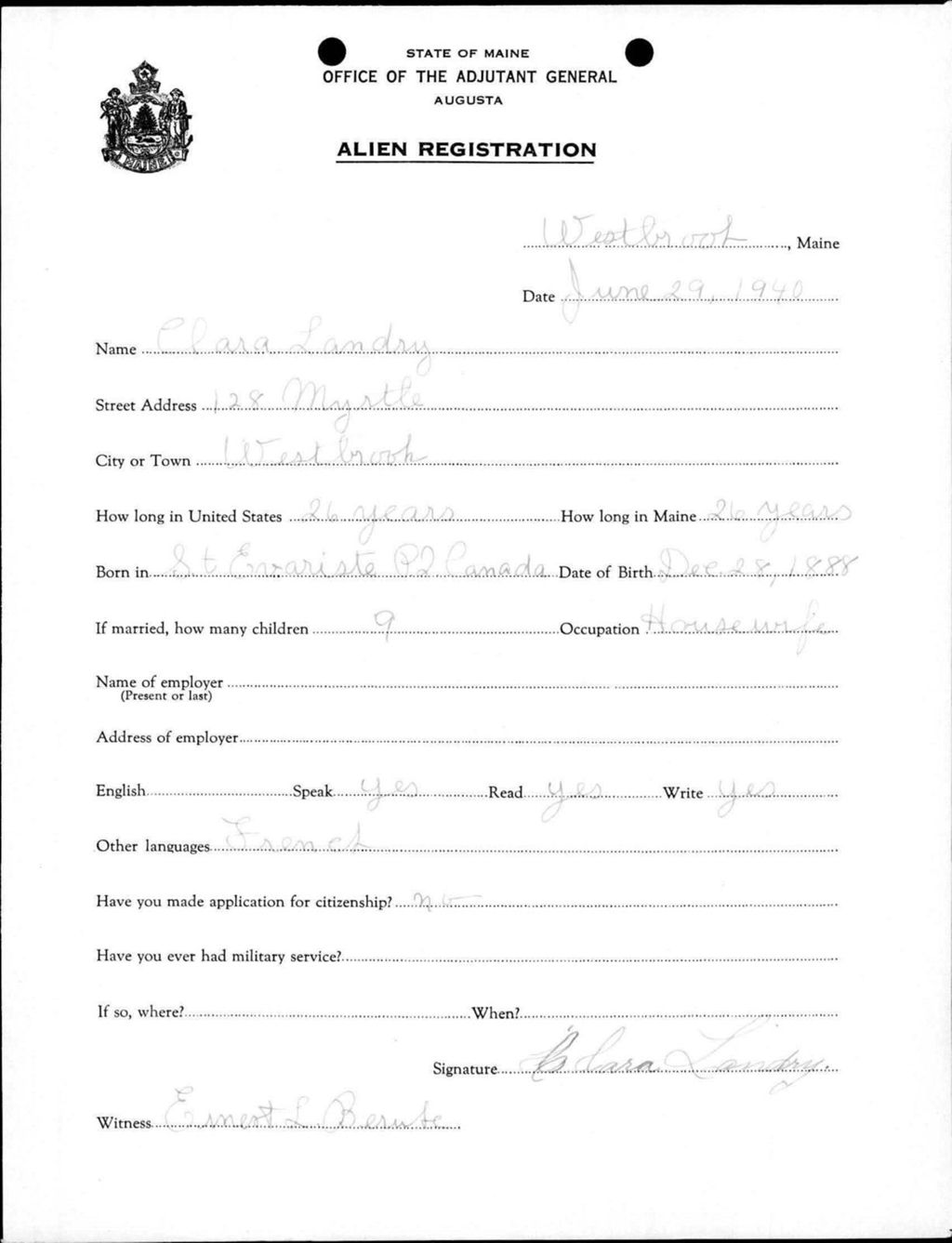 Miniature of Alien Registration- Landry, Clara (Westbrook, Cumberland County)